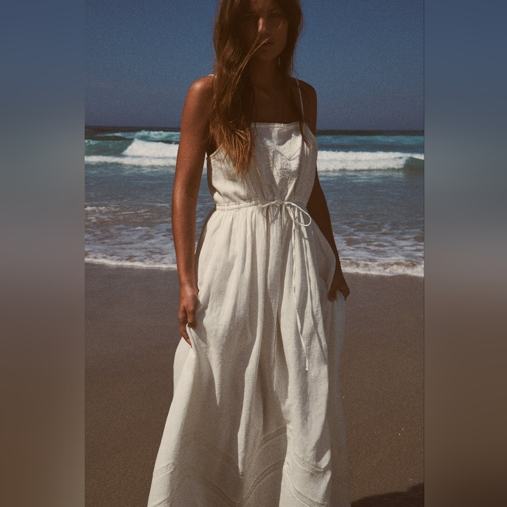 Zara Embroidered Linen Blend Dress